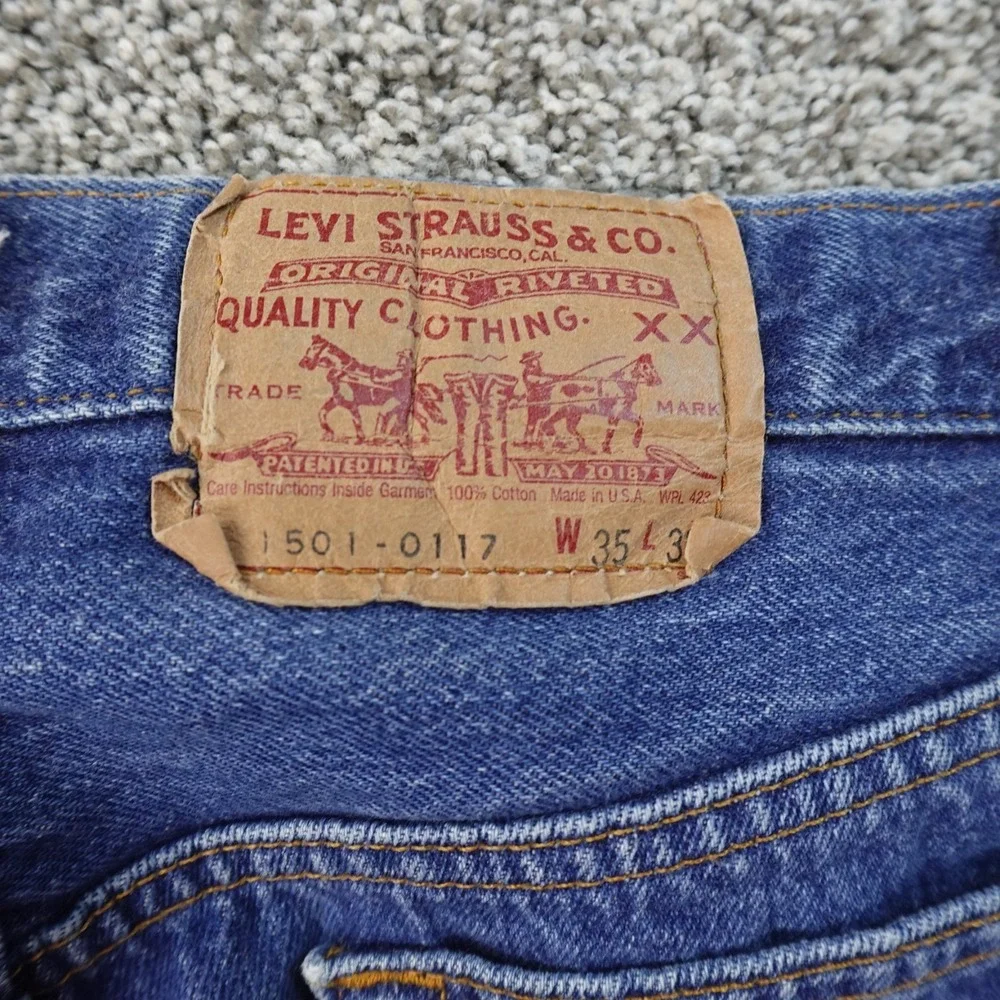 VTG Levis Jeans Mens 32X35 Dark Blue Denim Pants 501 Button Fly USA Fade 70s 80s